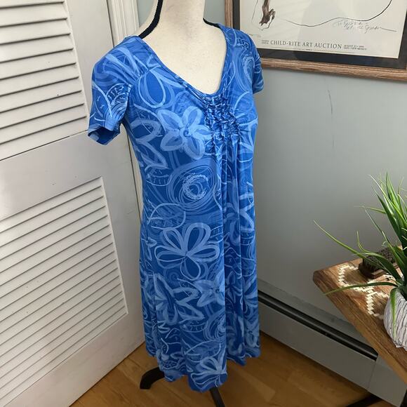 FRESH PRODUCE Womens Dress Small Blue Midi Stretch Knit Summer Beach Resort - Picture 2 of 10
